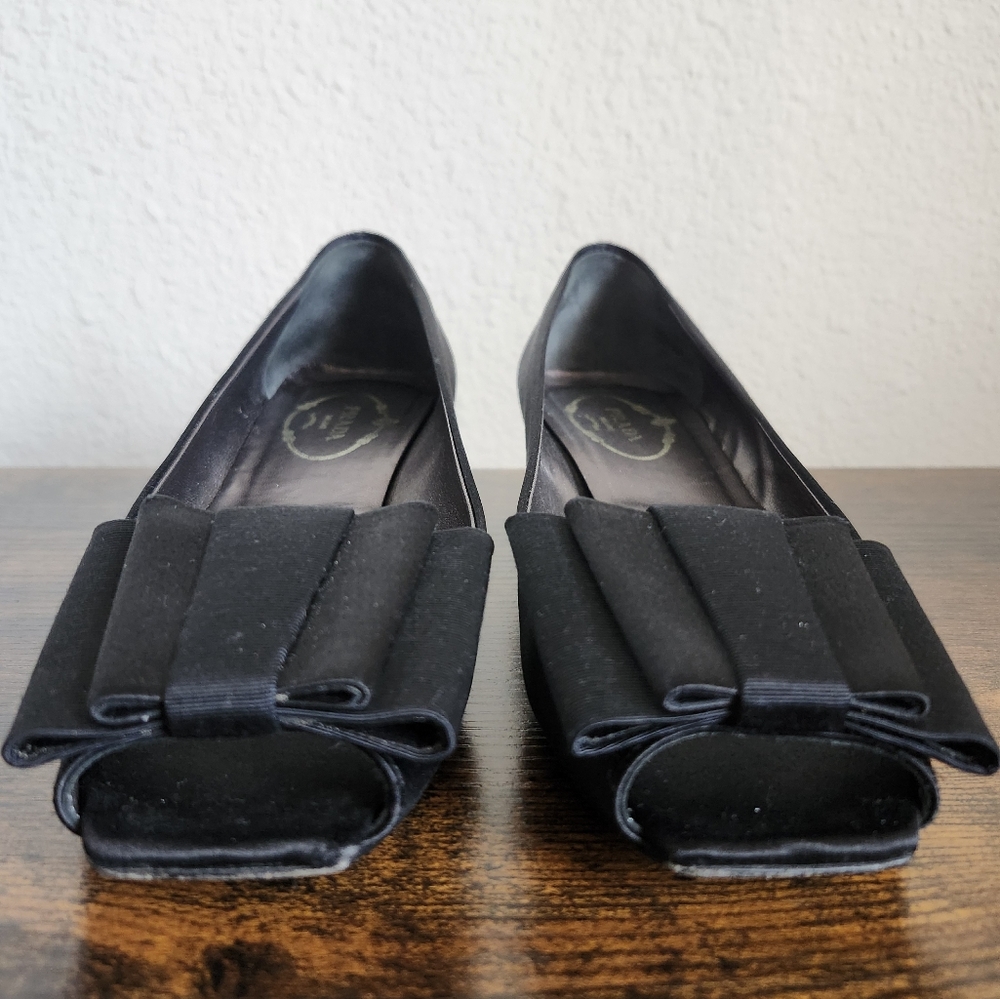Prada Black Satin Bow Kitten Heels 6.5 - Picture 2 of 11